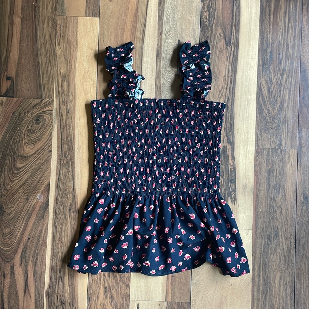 Smocked floral tank top